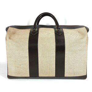 HERMES vintage Bags Travel Bag Duffle Bag Leather/Canvas Beige/Dark brown